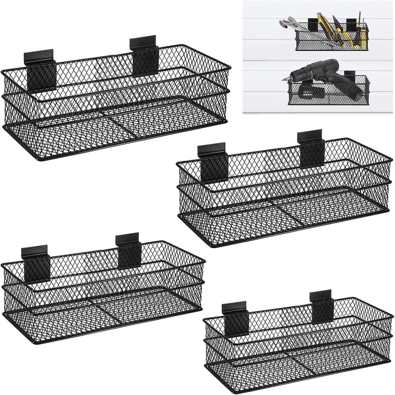 BSTKEY Slatwall Basket Set of 4, Metal Ventilated Hanging Wire Baskets, Retail Display for Slatwall Panel Garage Storage and Organization (4 Size, Black) - Image 1